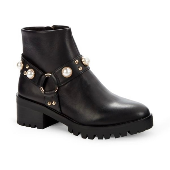 Karl Lagerfeld Paris Pixie Embellished Moto Booties (Retail $189) - Picture 3 of 9